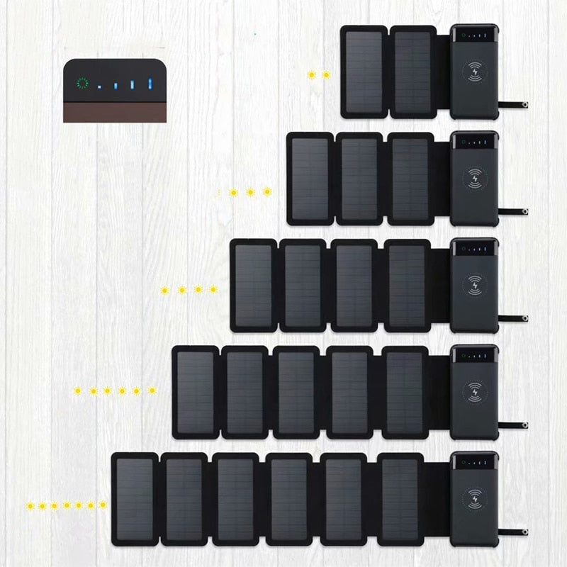 Large Capacity Universal Solar Powerbank 12000mah External Battery Pack Wireless Charger Phone Waterproof Foldable Power Bank