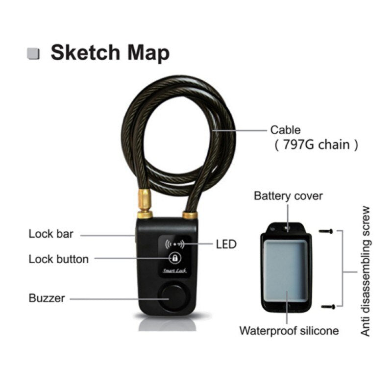 Cycling Intelligent Phone APP Control Smart Alarm Bluetooth Lock Waterproof 110dB Alarm Bicycle Lock Outdoor Anti Theft Lock