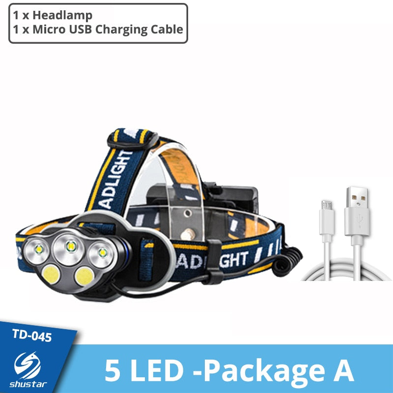 Super bright LED Headlamp With 8*LED Bulbs 5000 lumen Waterproof Outdoor LED Headlight Lightweight materials Comfortable to wear