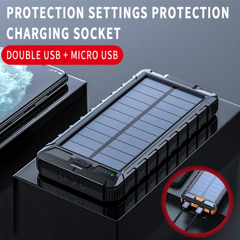 Solar Fast Charging Power Bank Portable 80000mAh Charger Waterproof  External Battery Flashlight For Xiaomi iPhone Samsung