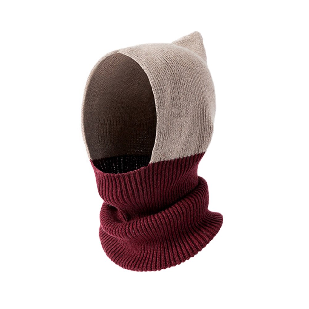 Winter Knitting Hat And Scarf Connected Design Women&#39;s with Mask Knitted Hat Skiing Mask Cycling Caps